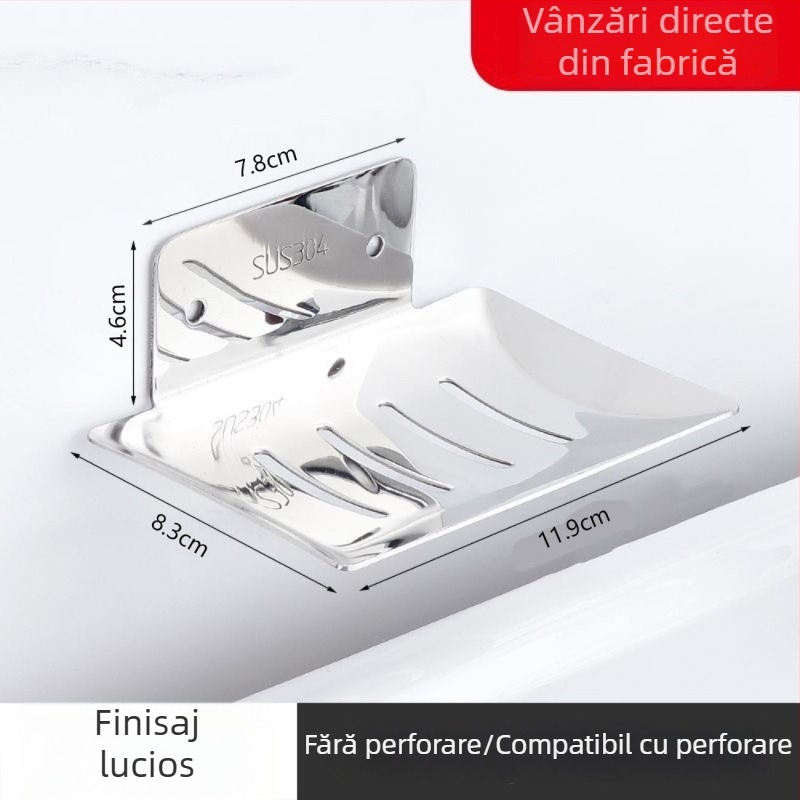 Raft pentru săpun din oțel inoxidabil, montat pe perete, cu tavă de drenaj, baie