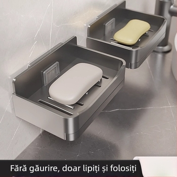 Suport de săpun montat pe perete, fără găuri, cu drenaj dublu pentru baie