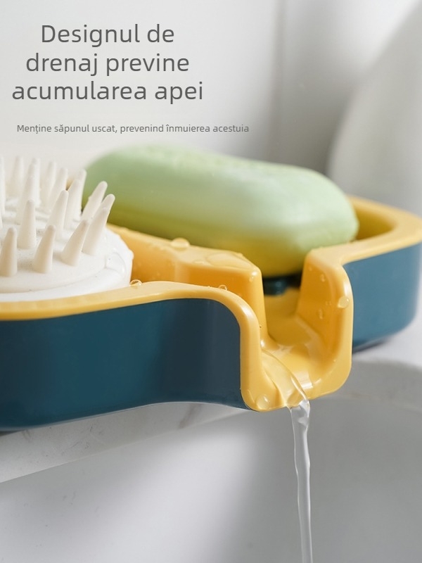 Cutie de săpun cu drenaj, dublu nivel, montată pe perete pentru baie, suport de săpun
