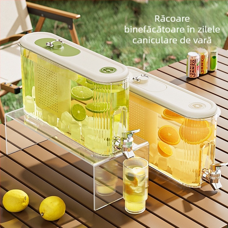 Carafă din plastic pentru apă rece, cu robinet și capac, capacitate mare, rezistentă la temperaturi înalte, pentru ceai de fructe și băuturi