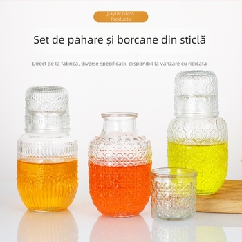 Set de ceainic și ceașcă din sticlă cu relief retro – set elegant pentru sucuri, ceai cu flori și băuturi reci