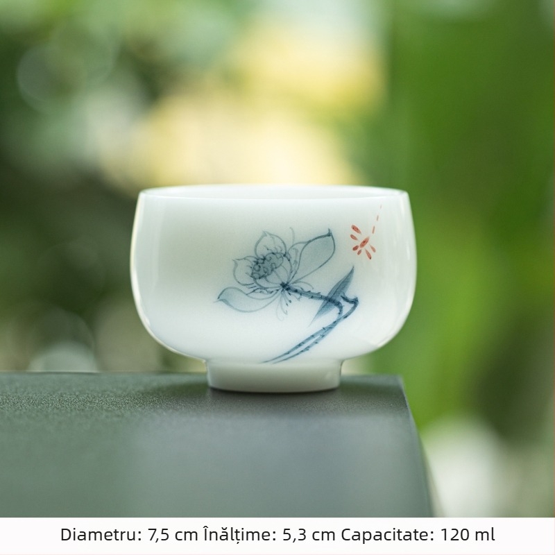 Ceșuță din porțelan jad pictată manual, set Gongfu pentru ceai, ceașcă ceramică cu colorare sub glazură pentru meditație, ceașcă de ceai din porțelan alb-înghețat, o singură ceașcă