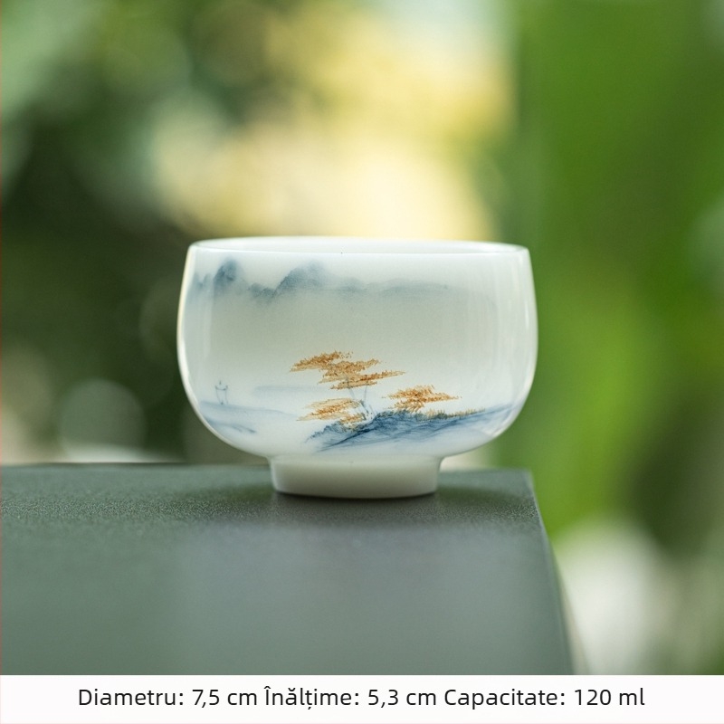 Ceșuță din porțelan jad pictată manual, set Gongfu pentru ceai, ceașcă ceramică cu colorare sub glazură pentru meditație, ceașcă de ceai din porțelan alb-înghețat, o singură ceașcă