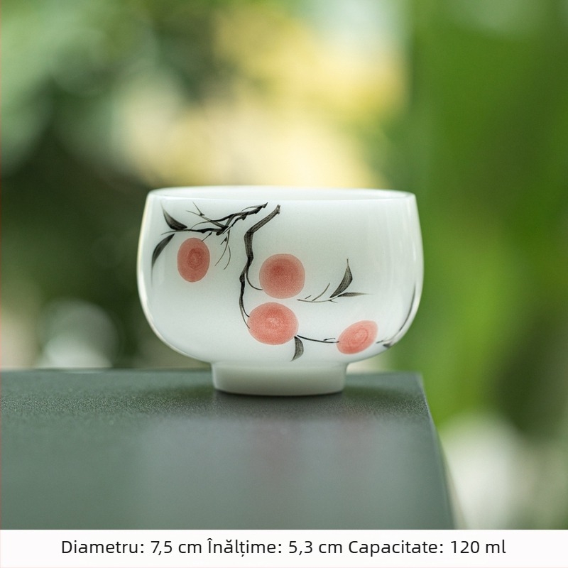 Ceșuță din porțelan jad pictată manual, set Gongfu pentru ceai, ceașcă ceramică cu colorare sub glazură pentru meditație, ceașcă de ceai din porțelan alb-înghețat, o singură ceașcă