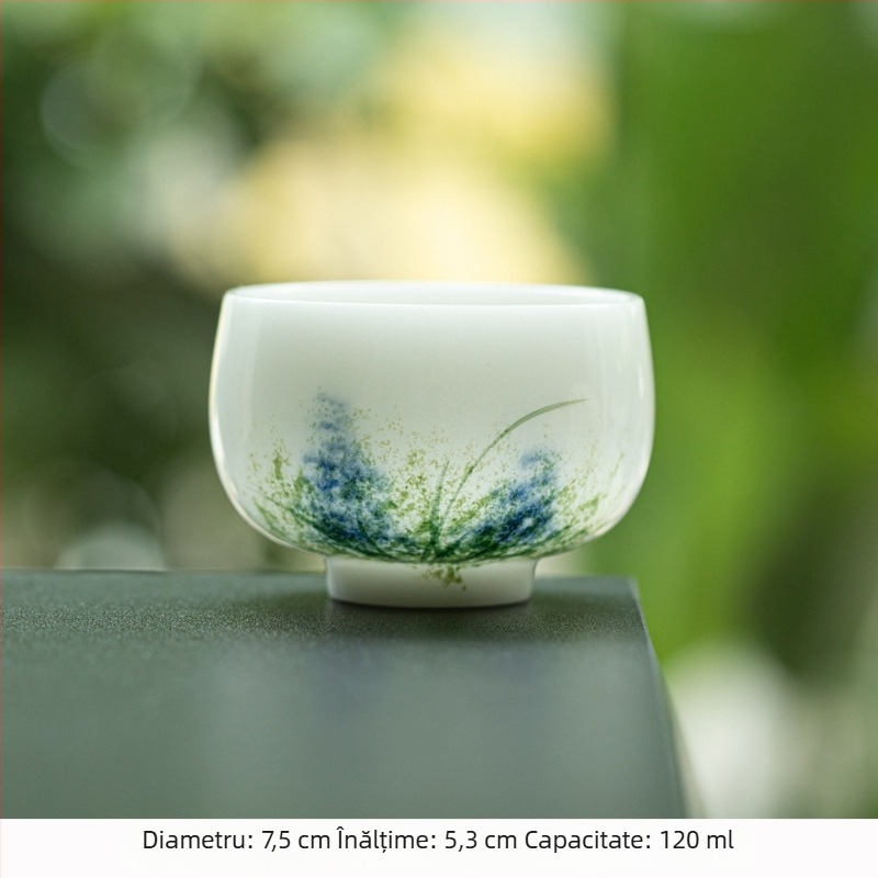Ceșuță din porțelan jad pictată manual, set Gongfu pentru ceai, ceașcă ceramică cu colorare sub glazură pentru meditație, ceașcă de ceai din porțelan alb-înghețat, o singură ceașcă
