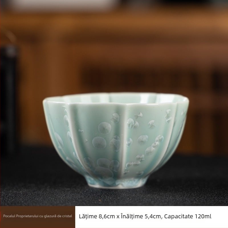 Cească de ceai ceramică retro cu glazură Ice Flower și design Lotus – ceașcă individuală pentru uz casnic