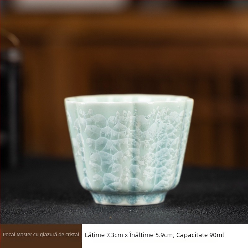 Cească de ceai ceramică retro cu glazură Ice Flower și design Lotus – ceașcă individuală pentru uz casnic