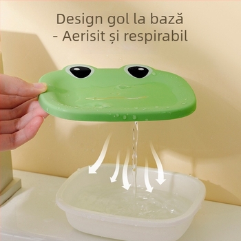Suport pentru săpun cu broscuță desen animat pentru copii, recipient multifuncțional de scurgere a săpunului, pentru acasă, design drăguț, fără găuri, creativitate personalizată