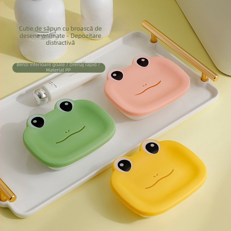 Suport pentru săpun cu broscuță desen animat pentru copii, recipient multifuncțional de scurgere a săpunului, pentru acasă, design drăguț, fără găuri, creativitate personalizată