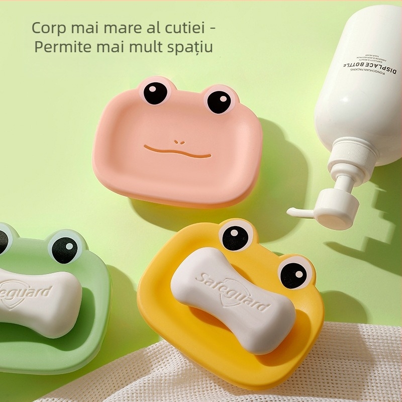 Suport pentru săpun cu broscuță desen animat pentru copii, recipient multifuncțional de scurgere a săpunului, pentru acasă, design drăguț, fără găuri, creativitate personalizată