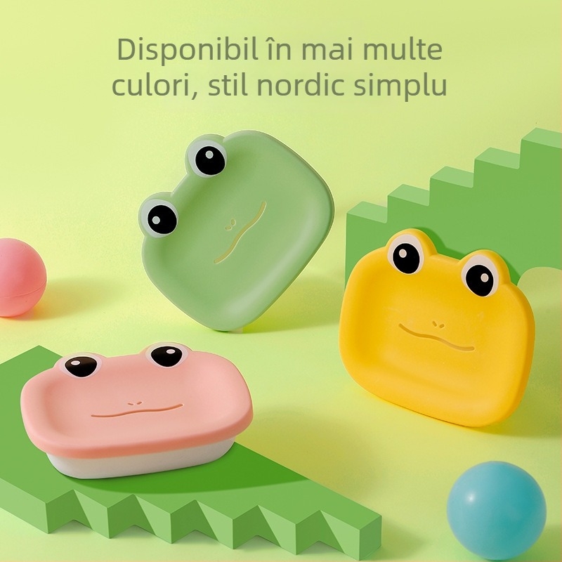 Suport pentru săpun cu broscuță desen animat pentru copii, recipient multifuncțional de scurgere a săpunului, pentru acasă, design drăguț, fără găuri, creativitate personalizată