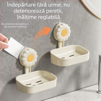 Săpunieră de perete cu ventuză, drenaj, din plastic gros, fără găuri, raft de baie