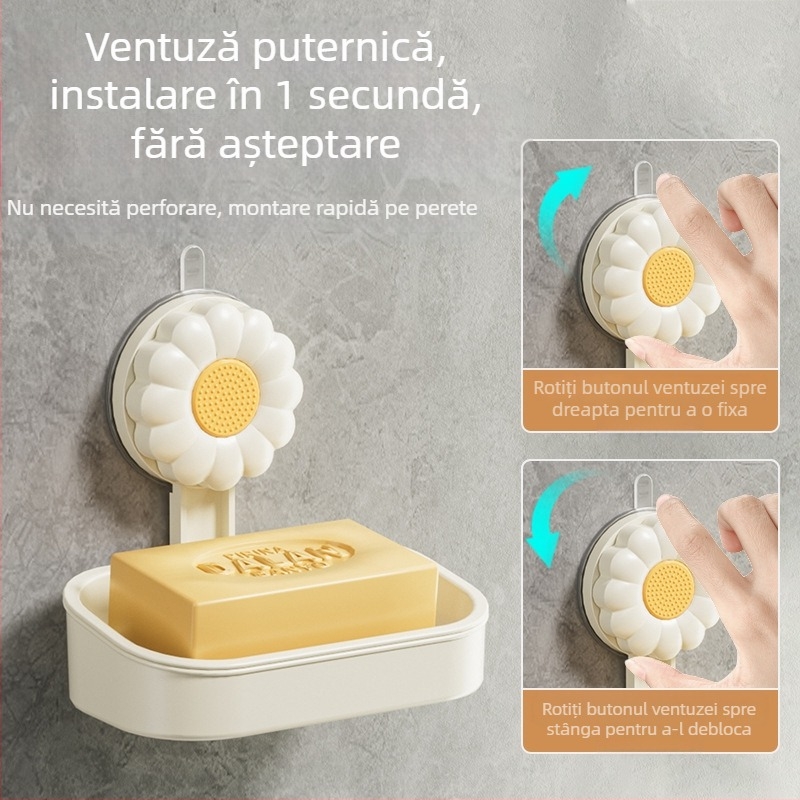 Săpunieră de perete cu ventuză, drenaj, din plastic gros, fără găuri, raft de baie