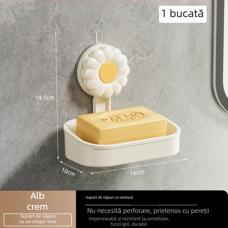 Săpunieră de perete cu ventuză, drenaj, din plastic gros, fără găuri, raft de baie
