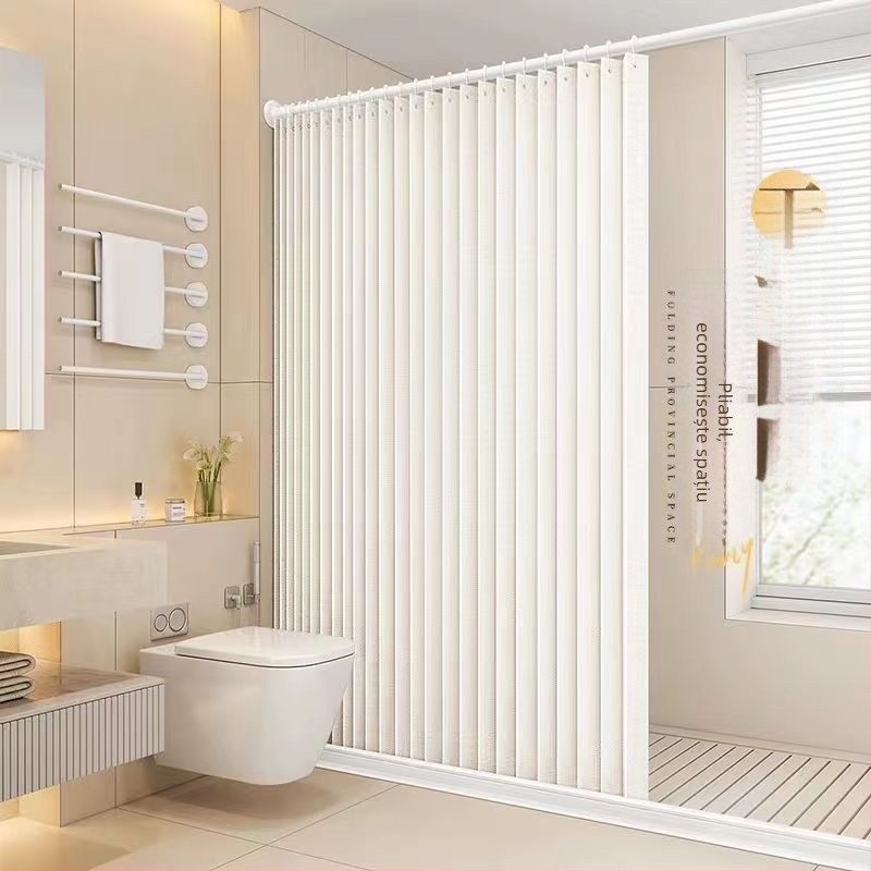 Cortină de duș din in sintetic, pliabilă, fără găuri, separare baie umedă-uscată