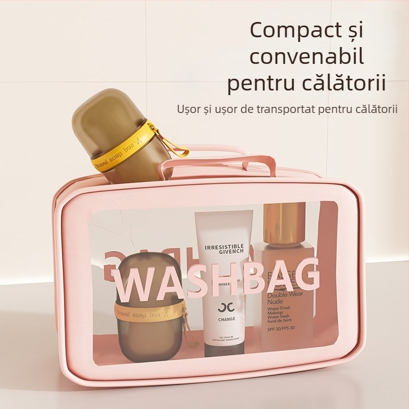 Cutie de săpun de călătorie, recipient mic cu capac etanș, drenaj, design premium ușor luxos, PP material