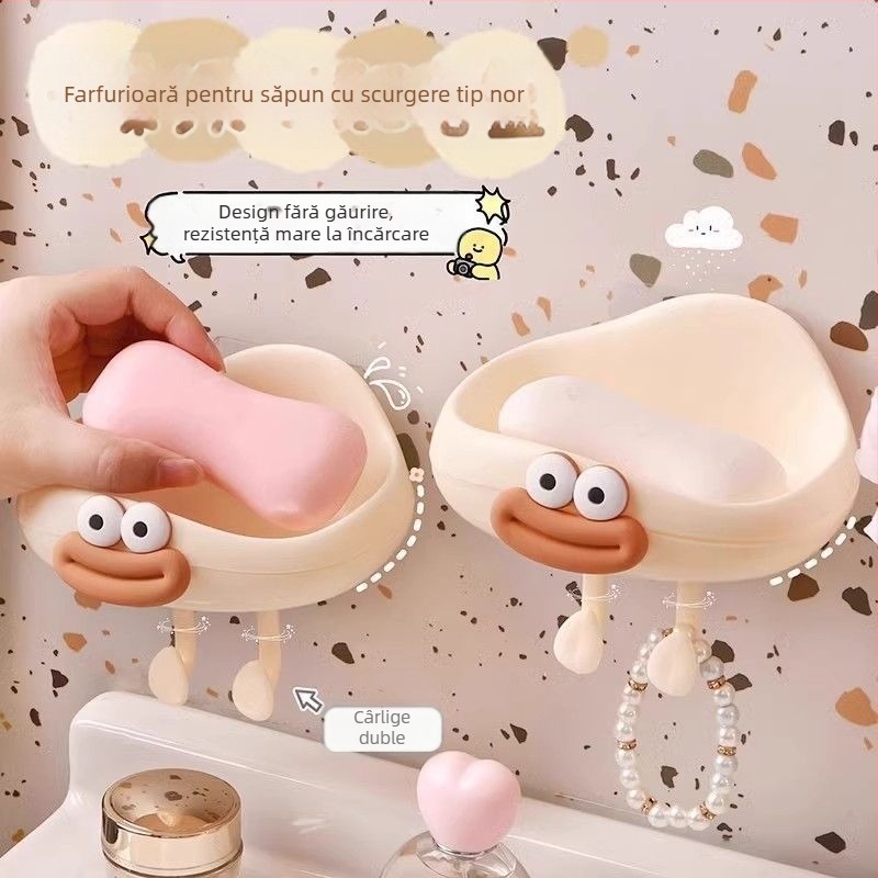 Cutie de săpun montată pe perete cu drenaj, fără găuri, accesoriu drăguț pentru baie, recipient mic, multifuncțional pentru săpun