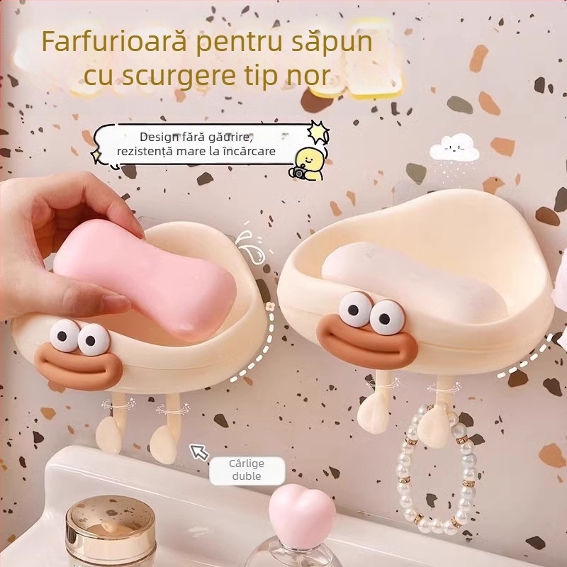Cutie de săpun montată pe perete cu drenaj, fără găuri, accesoriu drăguț pentru baie, recipient mic, multifuncțional pentru săpun
