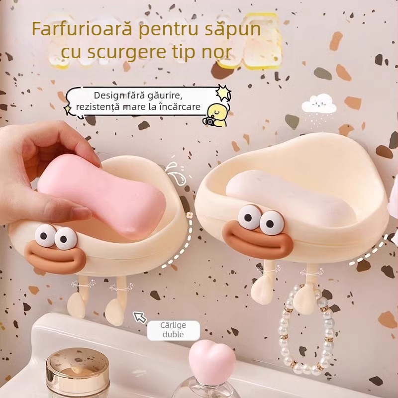 Cutie de săpun montată pe perete cu drenaj, fără găuri, accesoriu drăguț pentru baie, recipient mic, multifuncțional pentru săpun