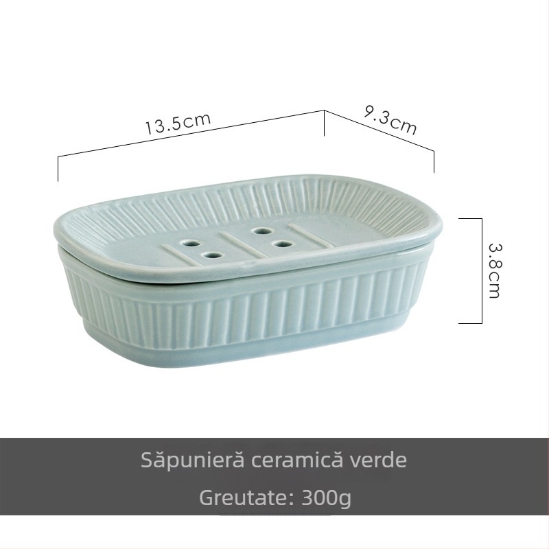 Cutie pentru săpun ceramică, stil nordic minimalist, cu două niveluri și tavă de drenaj