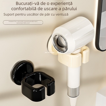 Suport pentru uscător de păr cu ventuză pentru baie — montaj pe perete, fără găuri, raft de depozitare compact