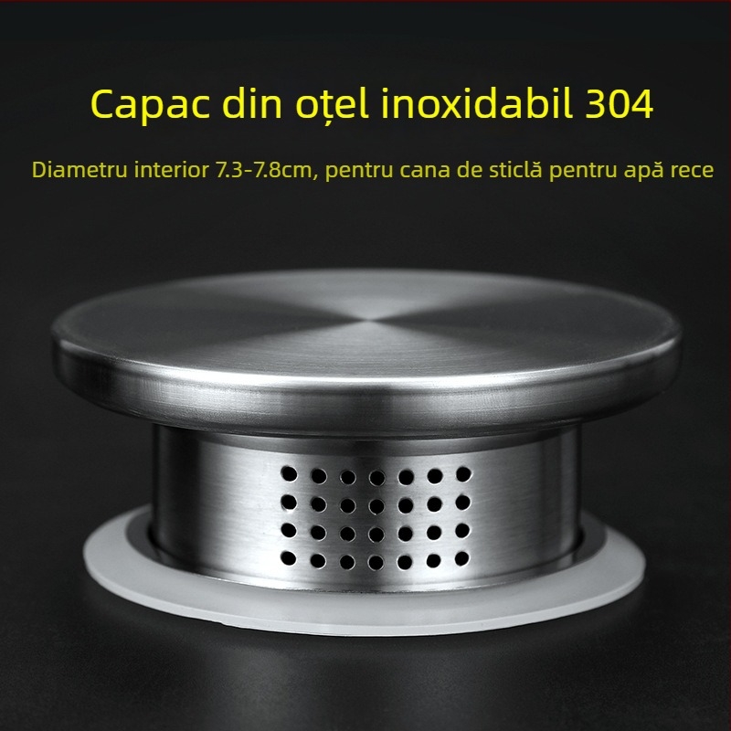 Capac pentru cană de apă rece din PP, filtru din oțel inoxidabil 304, design în dungi