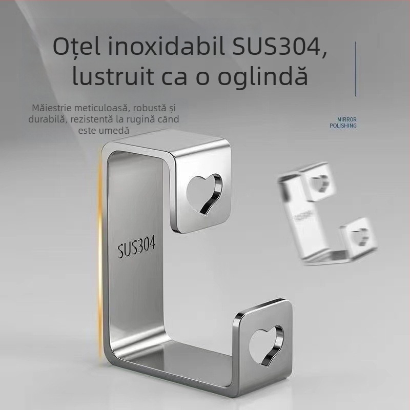 Raft de baie montat pe perete, fără găuri, organizator pentru chiuvetă cu cârlige
