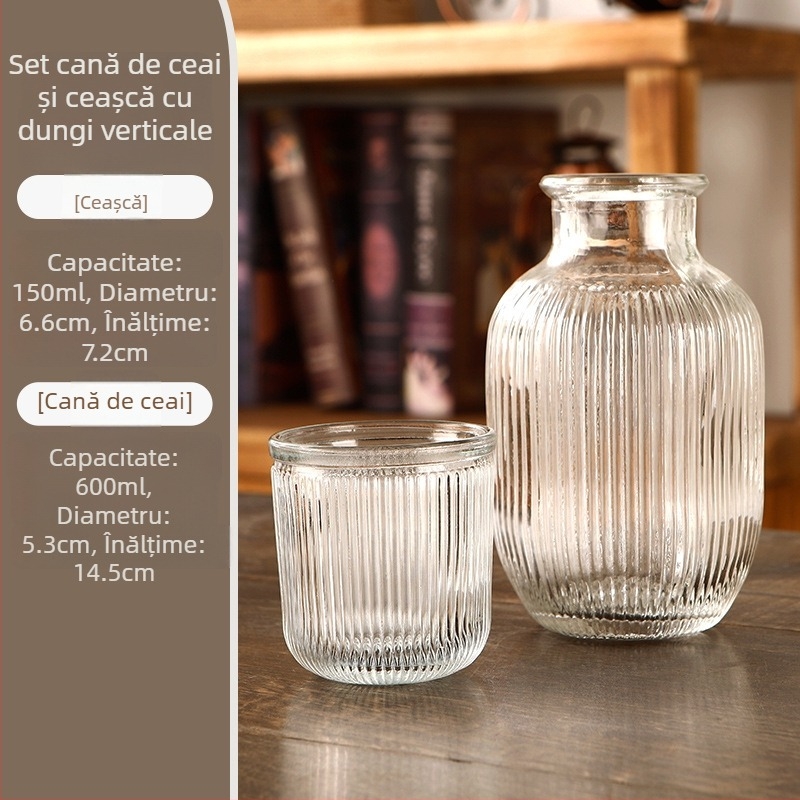 Ceainic din sticlă gravat, creativ, pentru apă rece, capacitate mare, uz casnic, set cană și ceainic, transparent