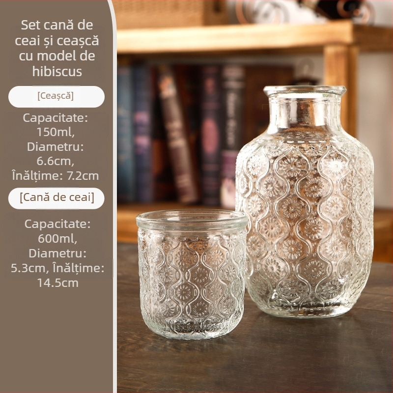 Ceainic din sticlă gravat, creativ, pentru apă rece, capacitate mare, uz casnic, set cană și ceainic, transparent
