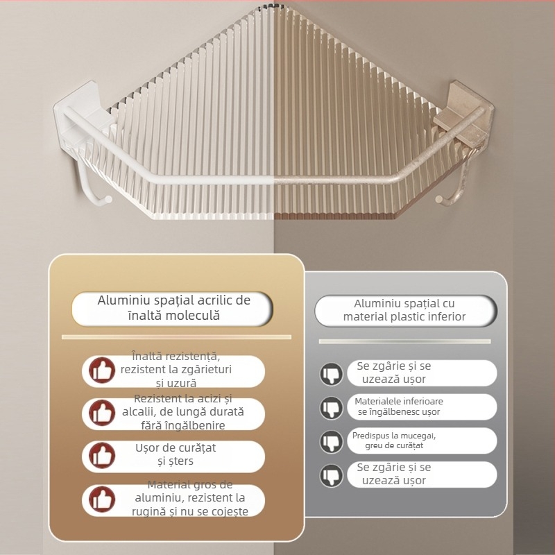 Raft acrilic pentru colțul băii, triunghiular, fără găuri