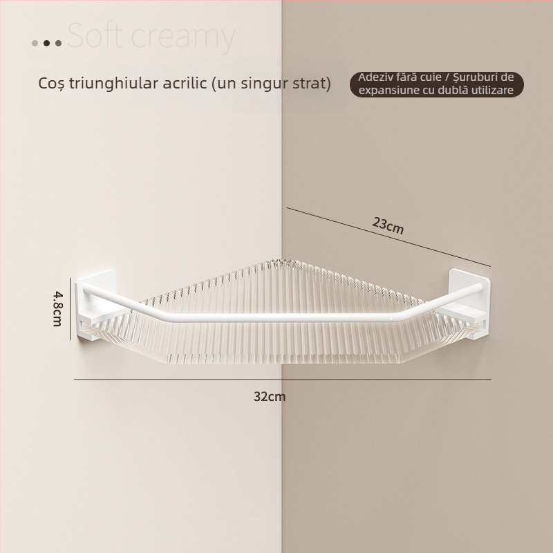 Raft acrilic pentru colțul băii, triunghiular, fără găuri