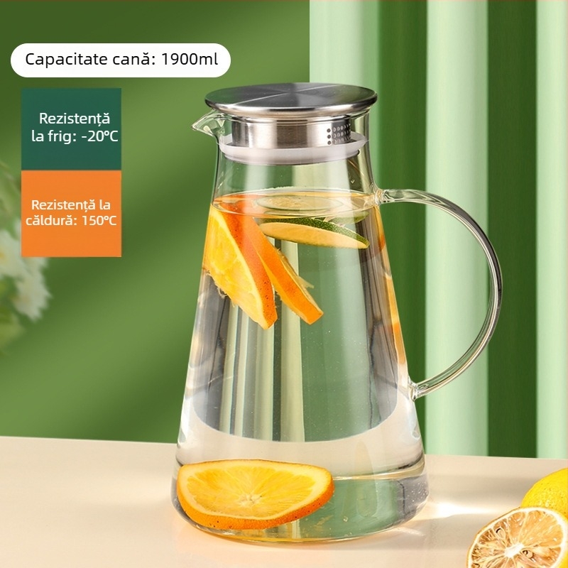 Carafă din sticlă pentru apă rece, uz casnic, siguranță alimentară, capacitate mare, rezistentă la temperaturi ridicate, infuzare rece de ceai