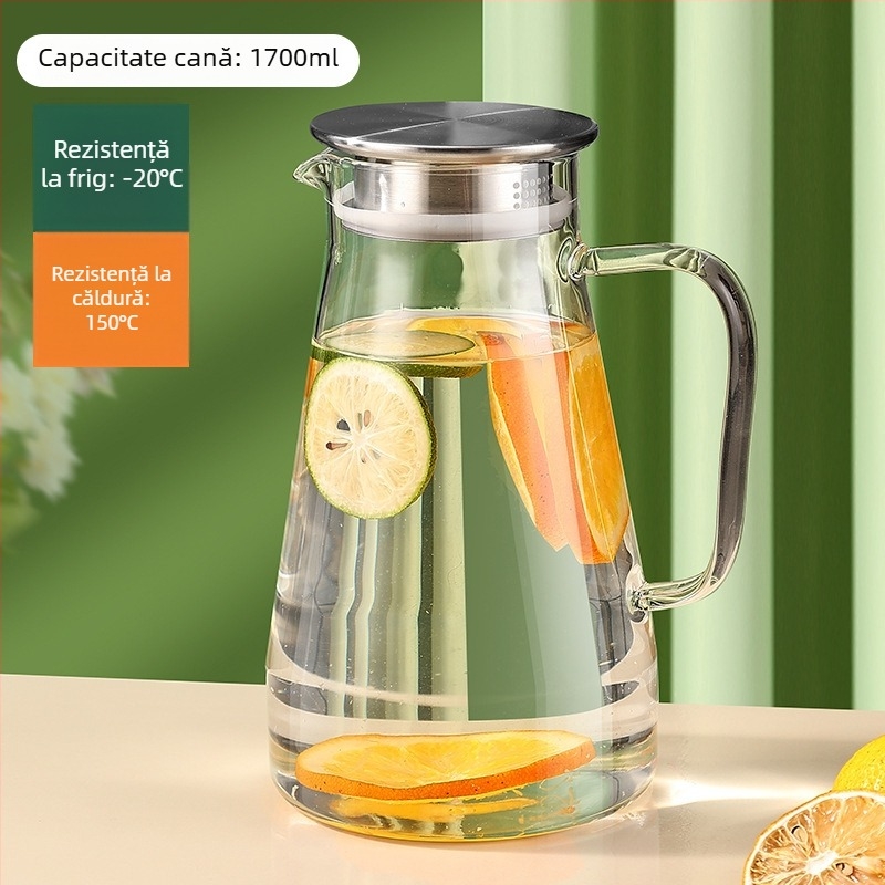 Carafă din sticlă pentru apă rece, uz casnic, siguranță alimentară, capacitate mare, rezistentă la temperaturi ridicate, infuzare rece de ceai
