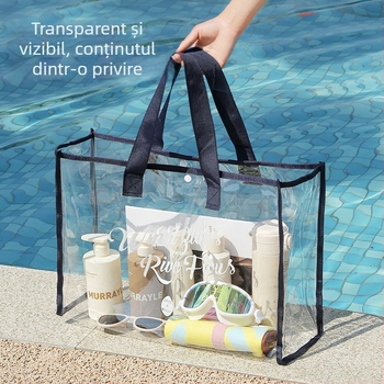 Geantă de plajă transparentă, impermeabilă, cu mare capacitate și mâner, pentru plajă, înot și produse de igienă
