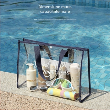 Geantă de plajă transparentă, impermeabilă, cu mare capacitate și mâner, pentru plajă, înot și produse de igienă