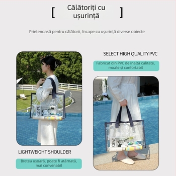 Geantă de plajă transparentă, impermeabilă, cu mare capacitate și mâner, pentru plajă, înot și produse de igienă