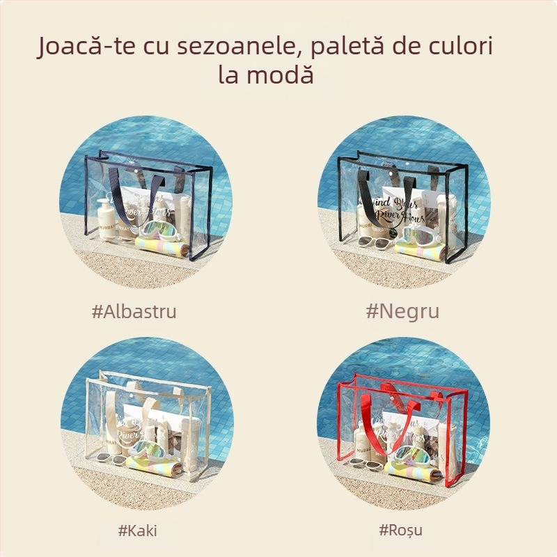 Geantă de plajă transparentă, impermeabilă, cu mare capacitate și mâner, pentru plajă, înot și produse de igienă