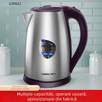 Fierbător electric Longli, 2,5 L, din oțel inoxidabil 304, anti-arsură, întrerupere automată, încălzire rapidă, 1500–2000W, bază 360°