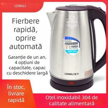 Fierbător electric Longli, 2,5 L, din oțel inoxidabil 304, anti-arsură, întrerupere automată, încălzire rapidă, 1500–2000W, bază 360°