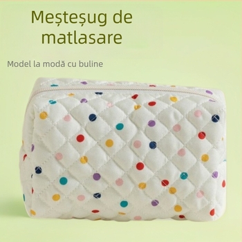 Geantă de cosmetică quilted pentru călătorii, organizator portabil cu mare capacitate pentru ruj și alte produse cosmetice