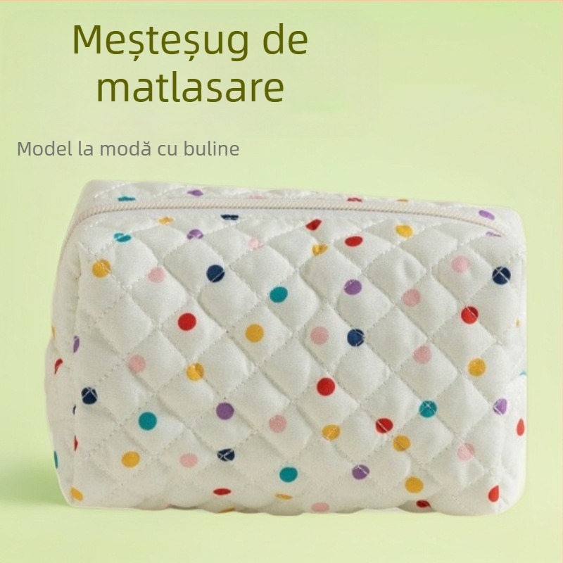 Geantă de cosmetică quilted pentru călătorii, organizator portabil cu mare capacitate pentru ruj și alte produse cosmetice