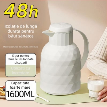 Termos izolat cu capacitate mare, recipient portabil pentru apă fierbinte, cu interior din sticlă, pentru cămine studențești