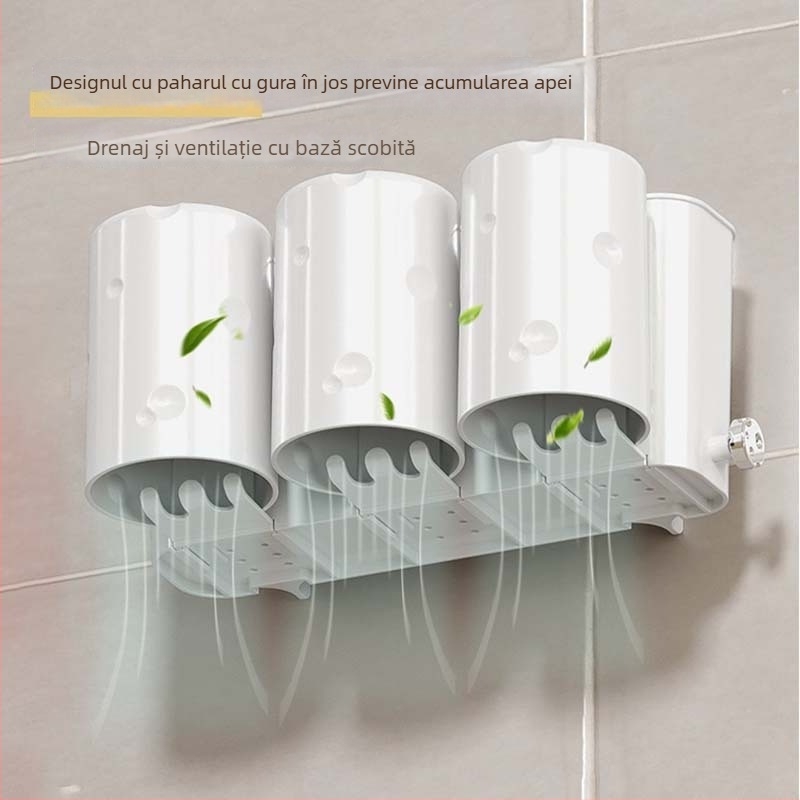 Suport de perete pentru periuta de dinți și pahar, montaj fără găuri, suport pentru periuta electrică și pastă de dinți