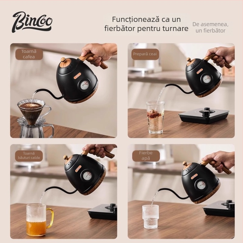 Bincoo Ceainic electric cu control inteligent al temperaturii, din oțel inoxidabil, gură subțire, pentru cafea și ceai, utilizare casnică
