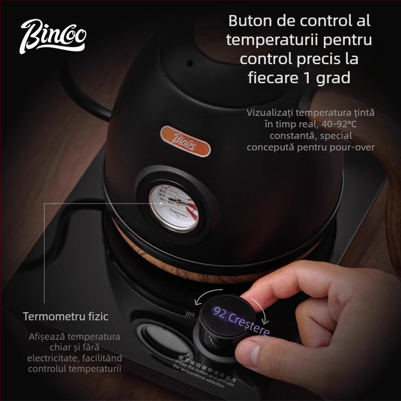 Bincoo Ceainic electric cu control inteligent al temperaturii, din oțel inoxidabil, gură subțire, pentru cafea și ceai, utilizare casnică