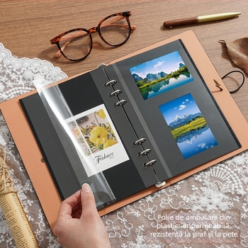 Album foto A5 laminat, autoadeziv, pentru colecţie DIY de carduri, album Polaroid, cu file detaşabile, capacitate mare, include stickere