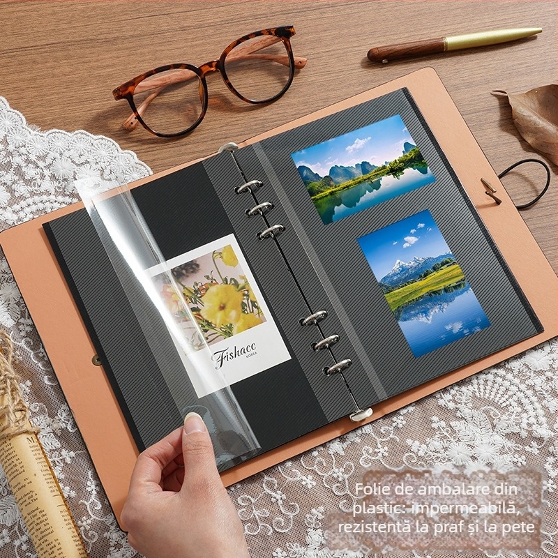 Album foto A5 laminat, autoadeziv, pentru colecţie DIY de carduri, album Polaroid, cu file detaşabile, capacitate mare, include stickere