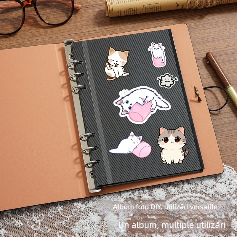 Album foto A5 laminat, autoadeziv, pentru colecţie DIY de carduri, album Polaroid, cu file detaşabile, capacitate mare, include stickere