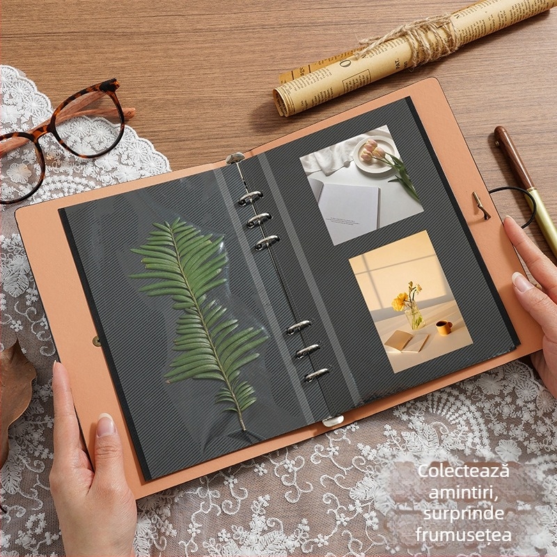 Album foto A5 laminat, autoadeziv, pentru colecţie DIY de carduri, album Polaroid, cu file detaşabile, capacitate mare, include stickere