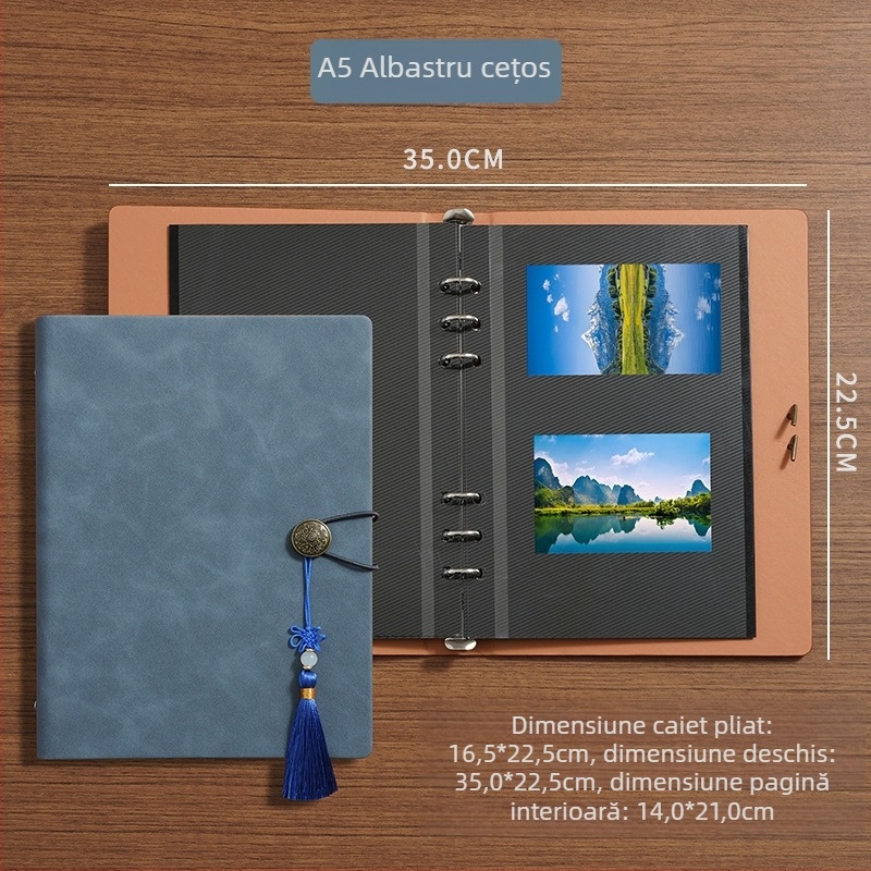 Album foto A5 laminat, autoadeziv, pentru colecţie DIY de carduri, album Polaroid, cu file detaşabile, capacitate mare, include stickere